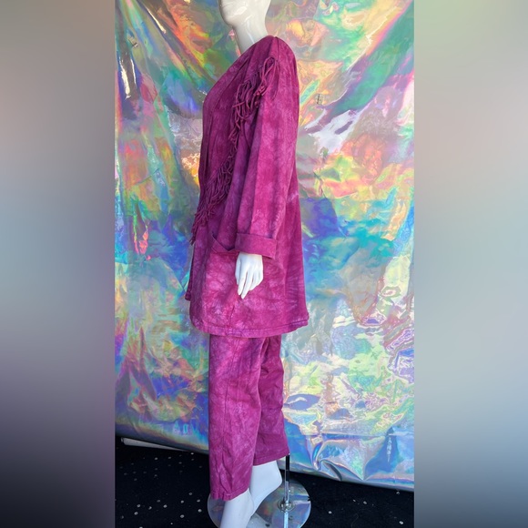 Vintage Pink Tie Dye Fringe Blazer Jacket Pant Set - Picture 11 of 14